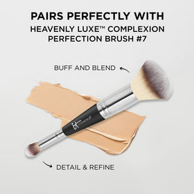 IT Cosmetics on vanity among skincare items showing daily routine compatibility and calm finish
