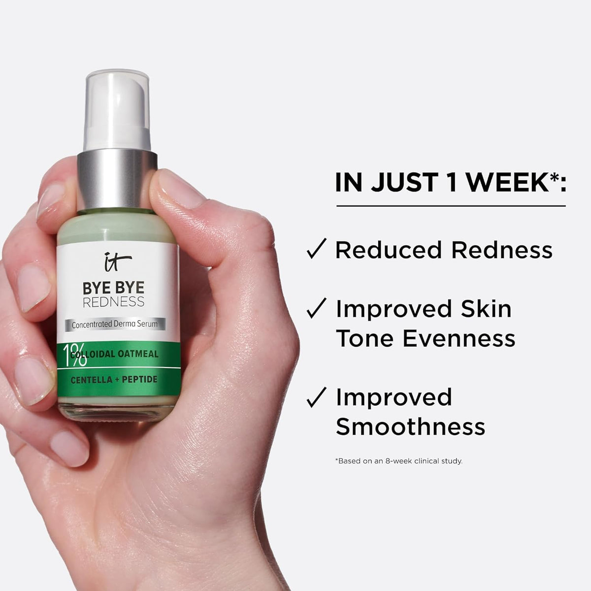 IT Cosmetics serum being applied to cheek to soothe visible redness