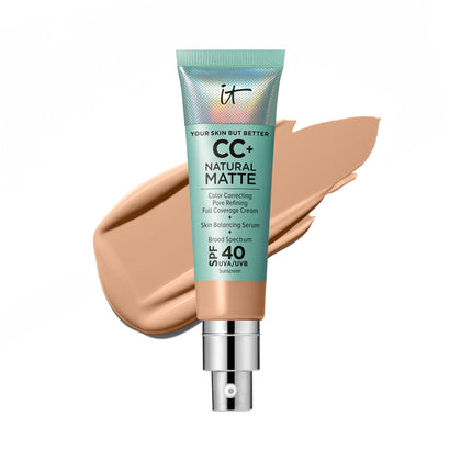 IT Cosmetics front packaging view showing neutral medium shade and matte finish benefits