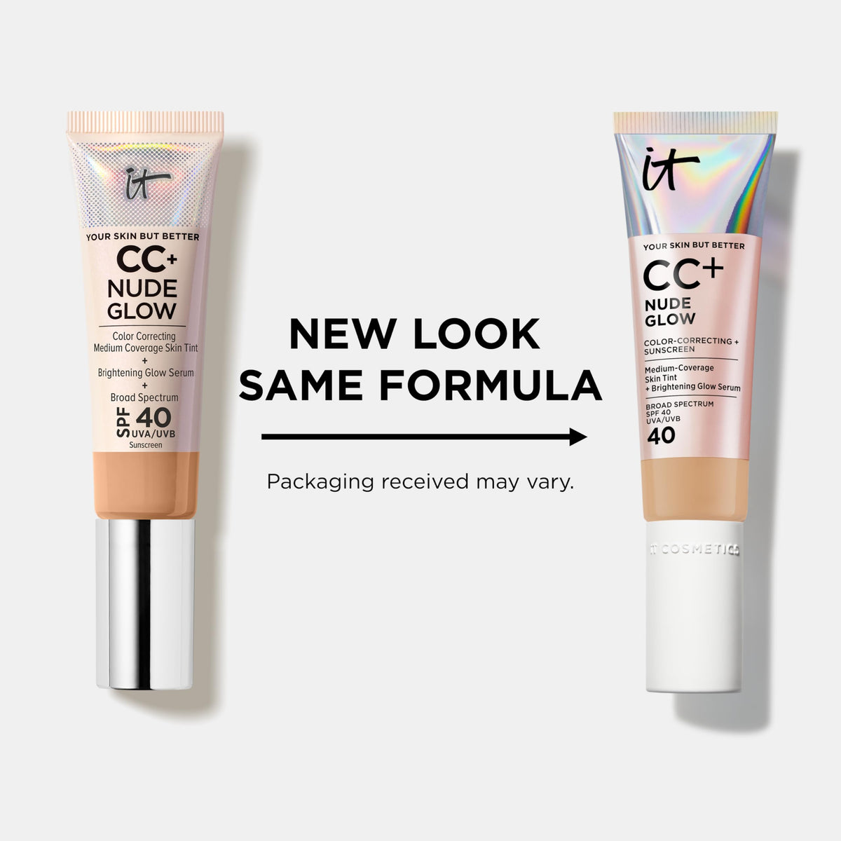IT Cosmetics brush applying CC+ Nude Glow for seamless, natural finish