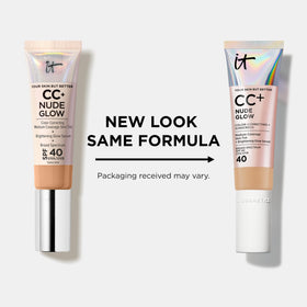 IT Cosmetics brush applying CC+ Nude Glow for seamless, natural finish