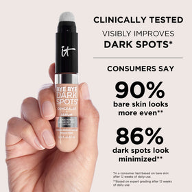 IT Cosmetics before and after spot treatment illustrating reduced visibility of dark spots