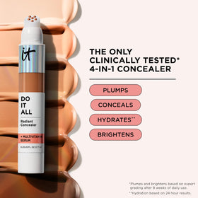 IT Cosmetics all-over face swatch showing medium, buildable coverage