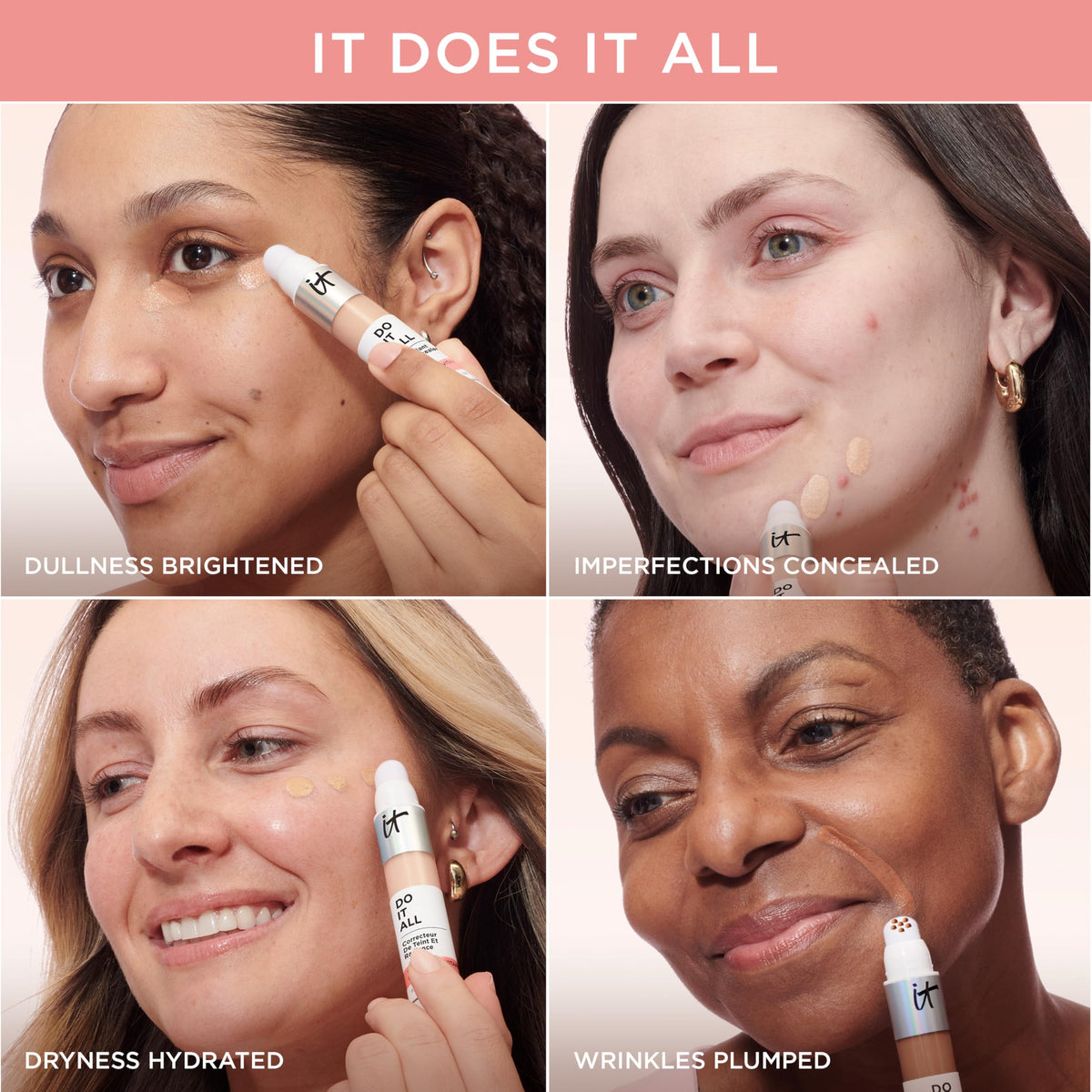 IT Cosmetics ingredient icons showing hyaluronic acid and niacinamide benefits