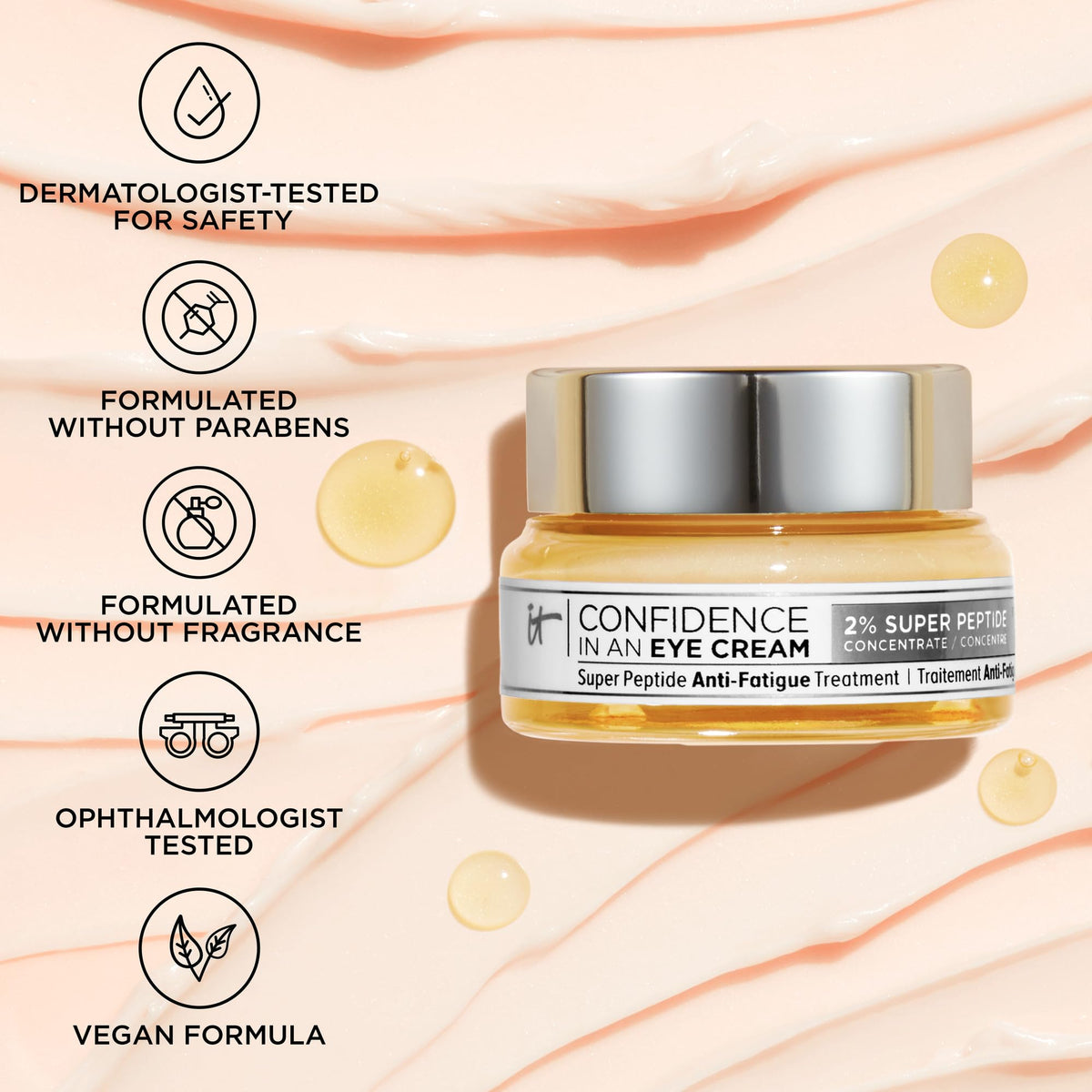 IT Cosmetics ingredients label highlighting peptide blend for targeted benefits