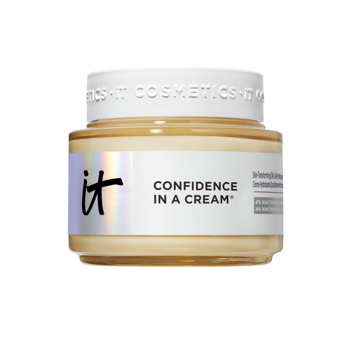 IT Cosmetics jar front packaging showing product and benefit of hydration