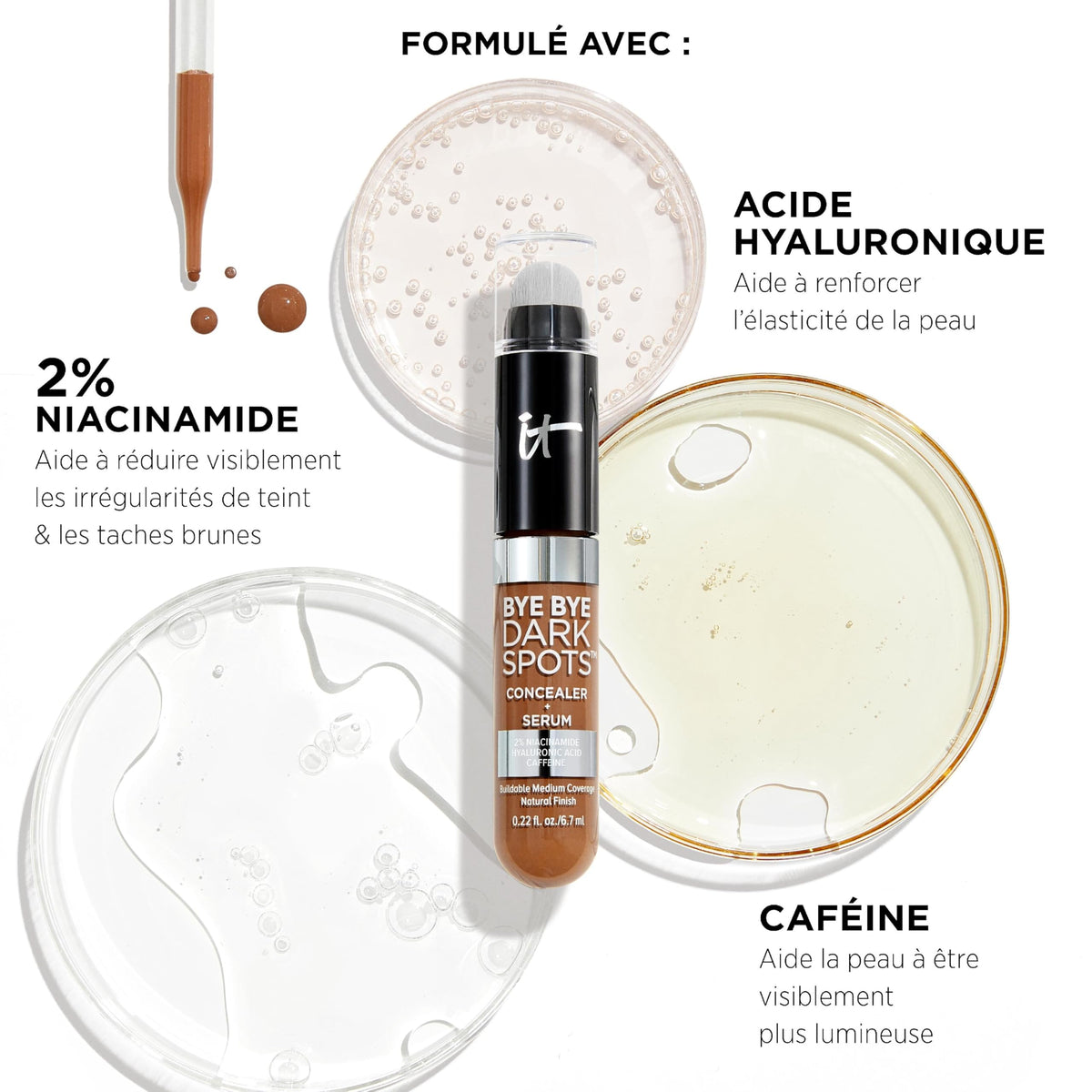 IT Cosmetics concealer texture swatched on skin showing medium coverage finish