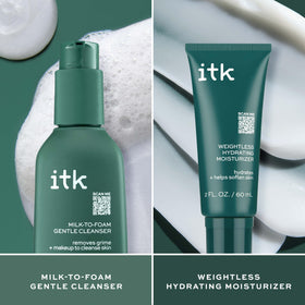 ITK cleanser foaming transformation close-up, effective lift of impurities
