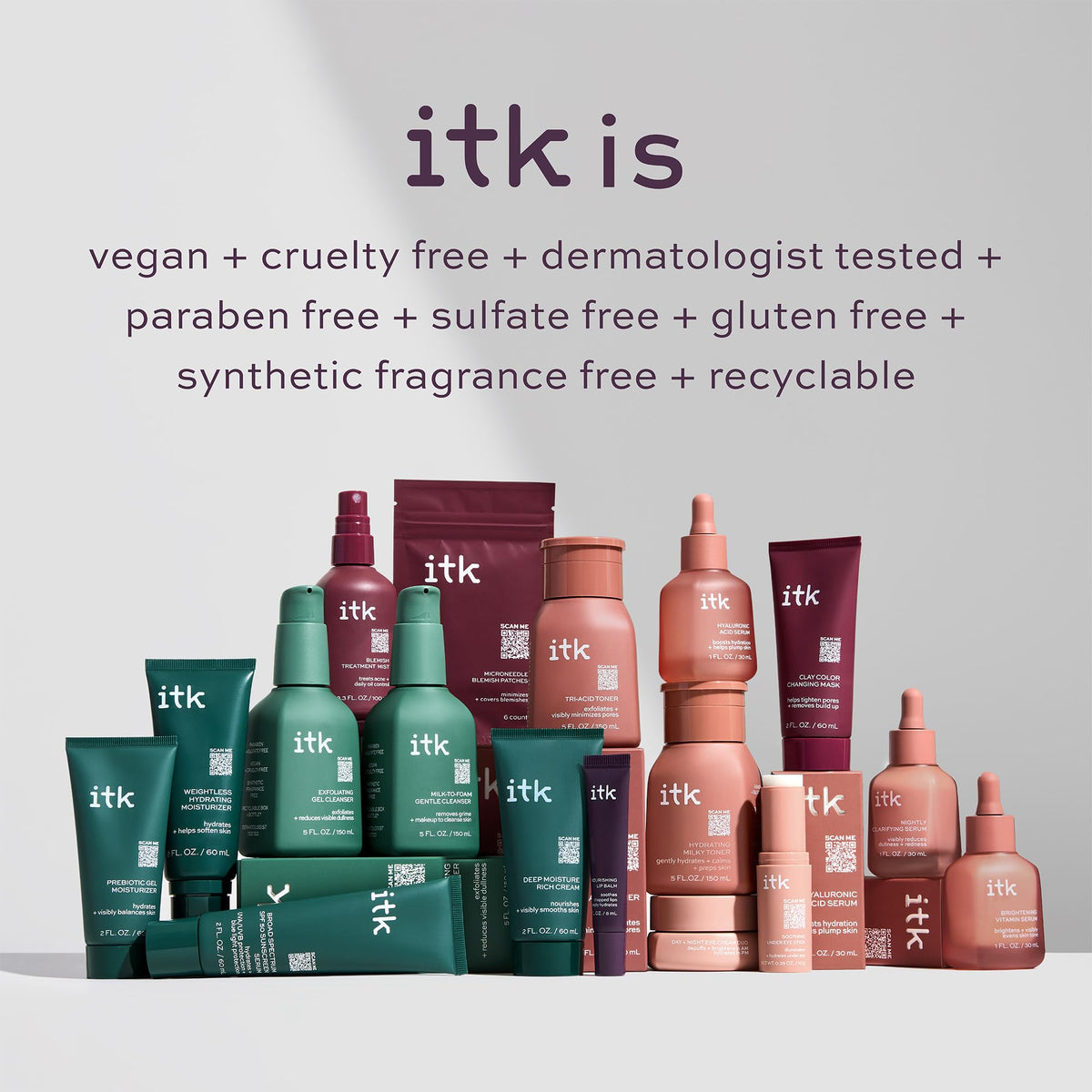 ITK flatlay of key natural ingredients to show ingredient transparency