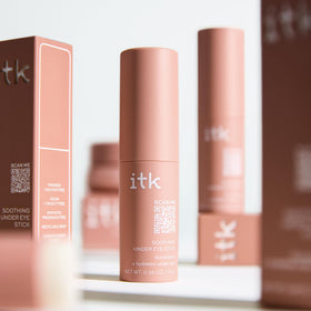 ITK under eye stick on vanity in morning routine scene promoting refreshed appearance
