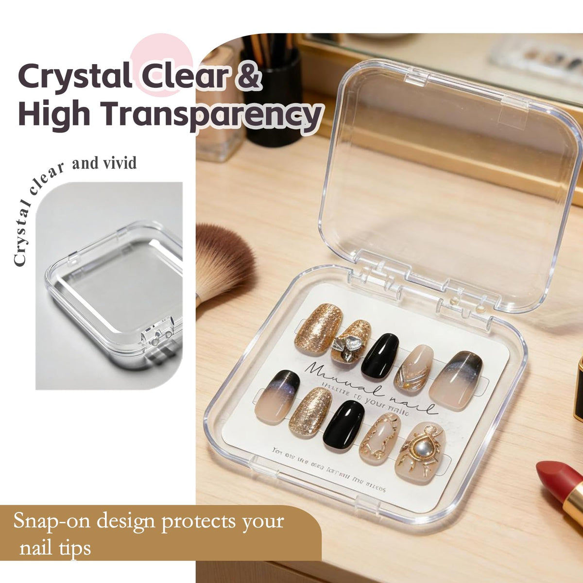 ITQUTC open box with mounted press-on nails showing protection benefit