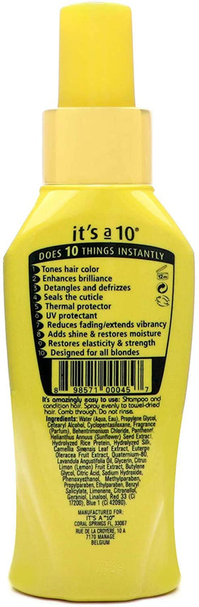 It's a 10 Haircare spray action mist demonstrating easy application and detangling benefit