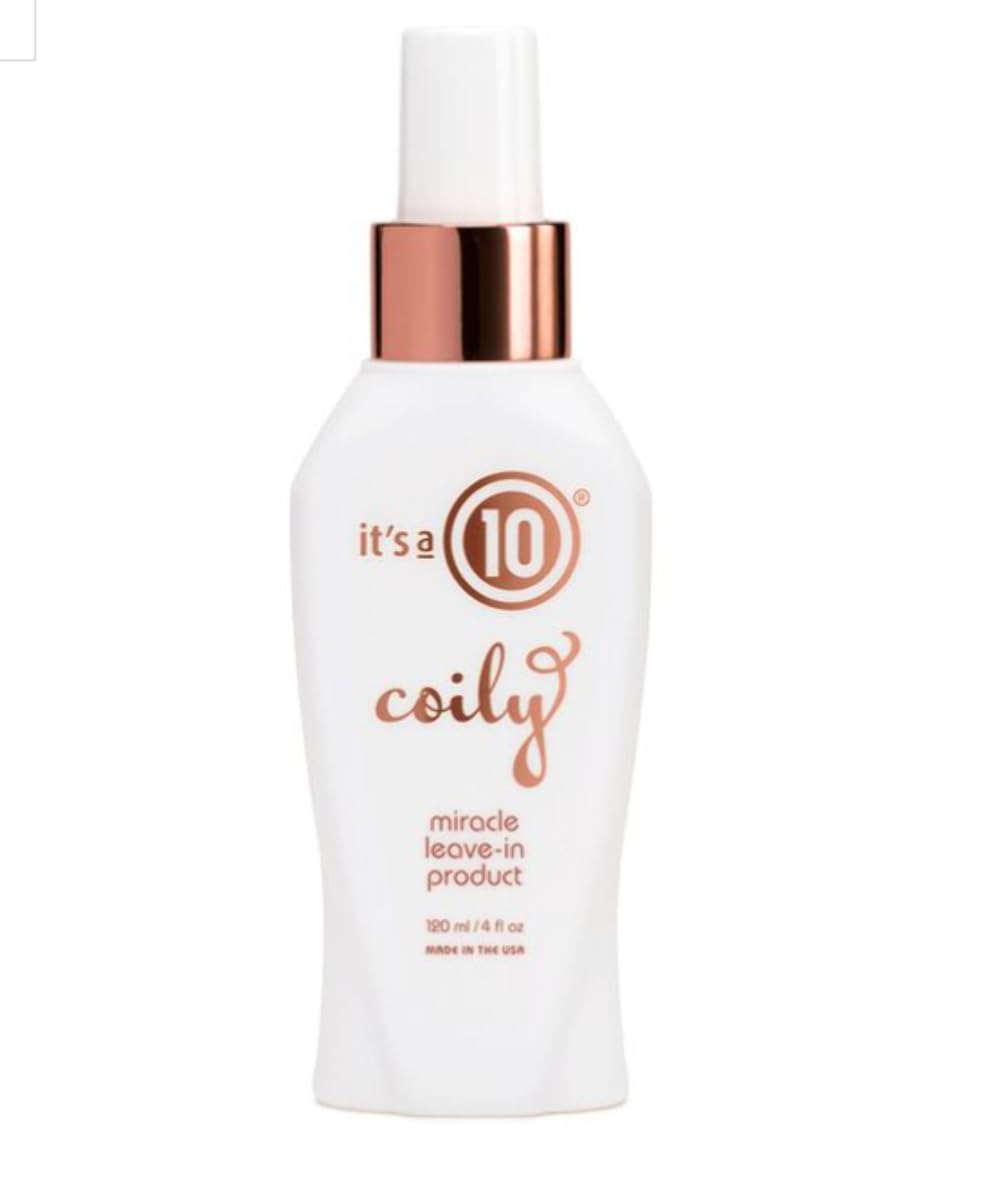 Person applying It's A 10 Coily leave-in to coils demonstrating detangling and definition benefit
