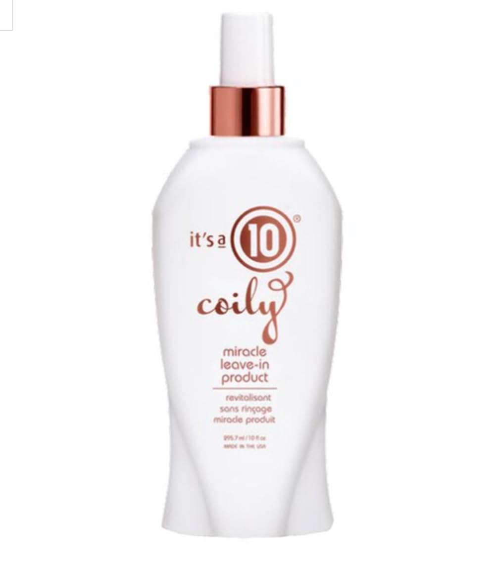 It's A 10 Coily Miracle Leave-In front bottle showing label and bright yellow packaging benefits