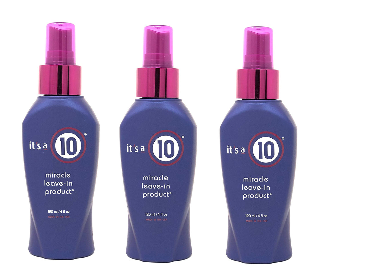 It's a 10 Haircare front packaging showing three 4 fl oz bottles and product benefits