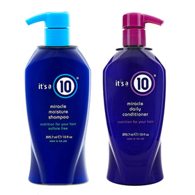 It's a 10 Haircare front packaging showing 10 oz shampoo and conditioner for daily hydration