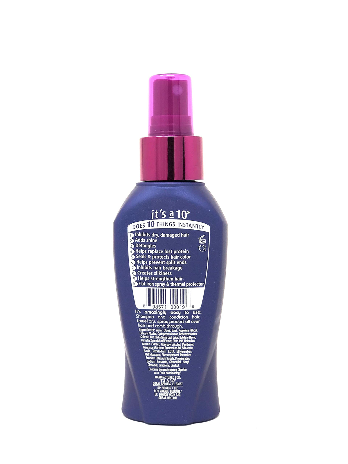 It's a 10 Haircare in-use spray on damp hair demonstrating detangling and shine