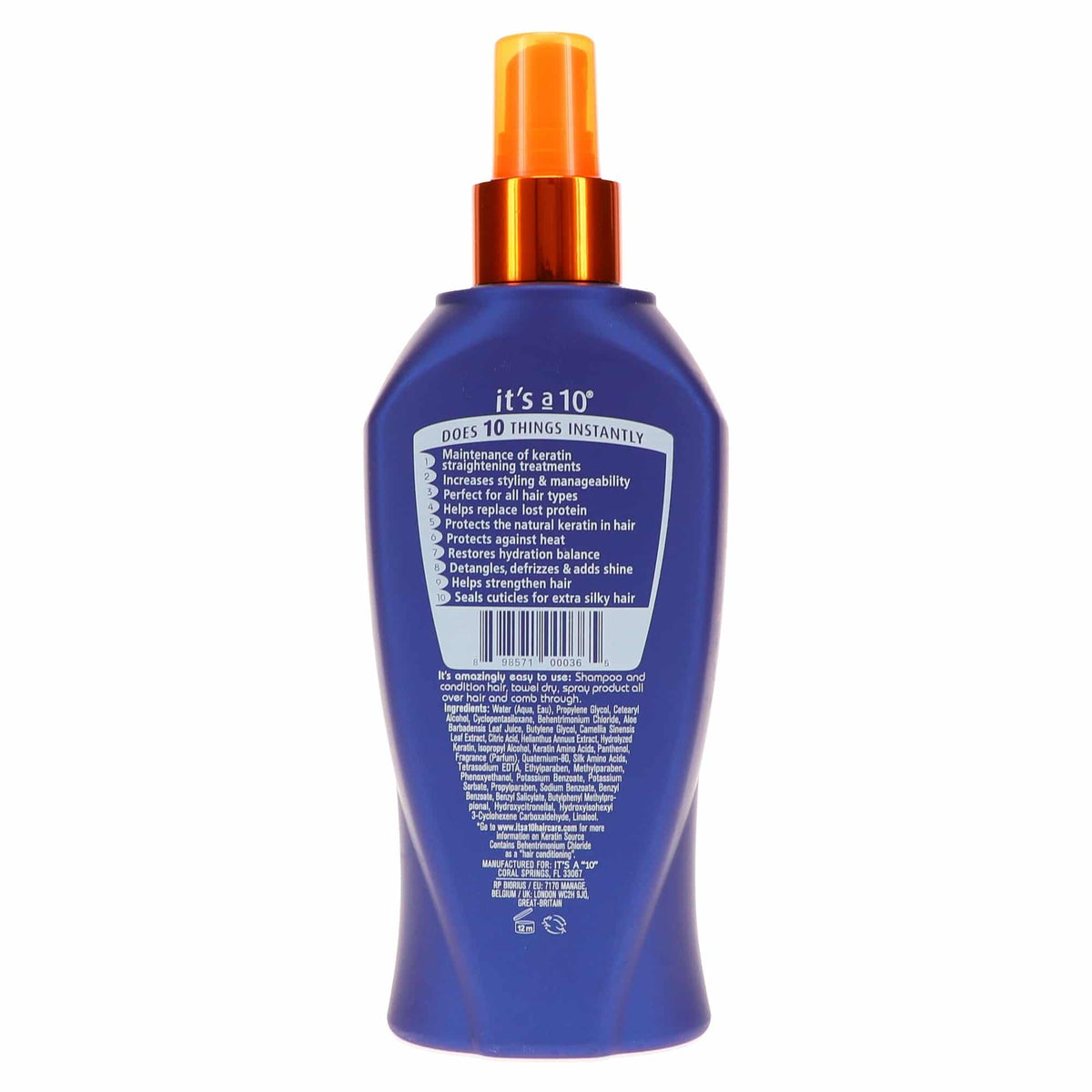It's a 10 Haircare spray in hand being applied to damp hair for easier detangling