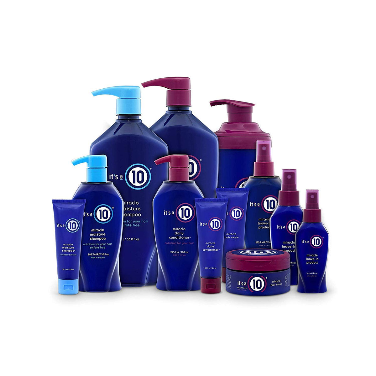 It's a 10 Haircare 10 fl oz bottle next to common objects for scale