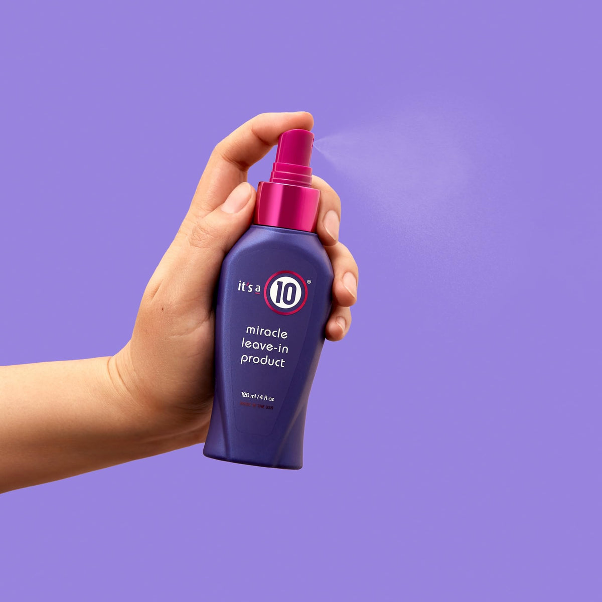 It's A 10 in bathroom routine staged with towel and brush to show convenient daily use