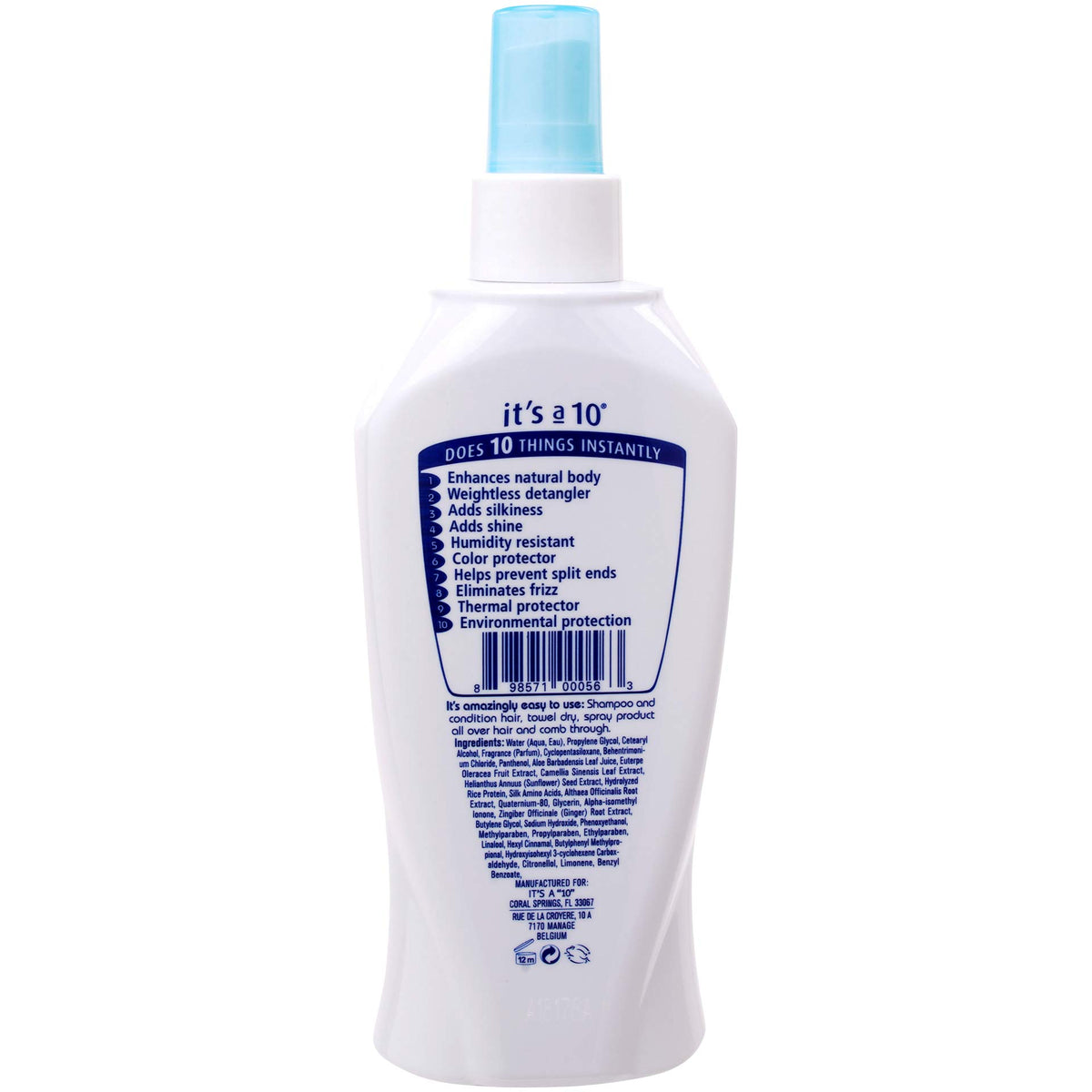 It's A 10 spray in hand demonstrating quick detangling and added shine