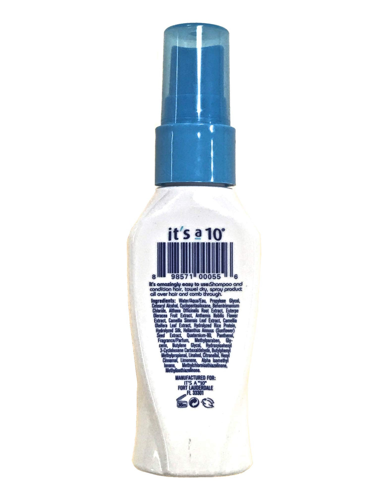 It's A 10 bottle in hand spraying onto damp hair for lightweight protection