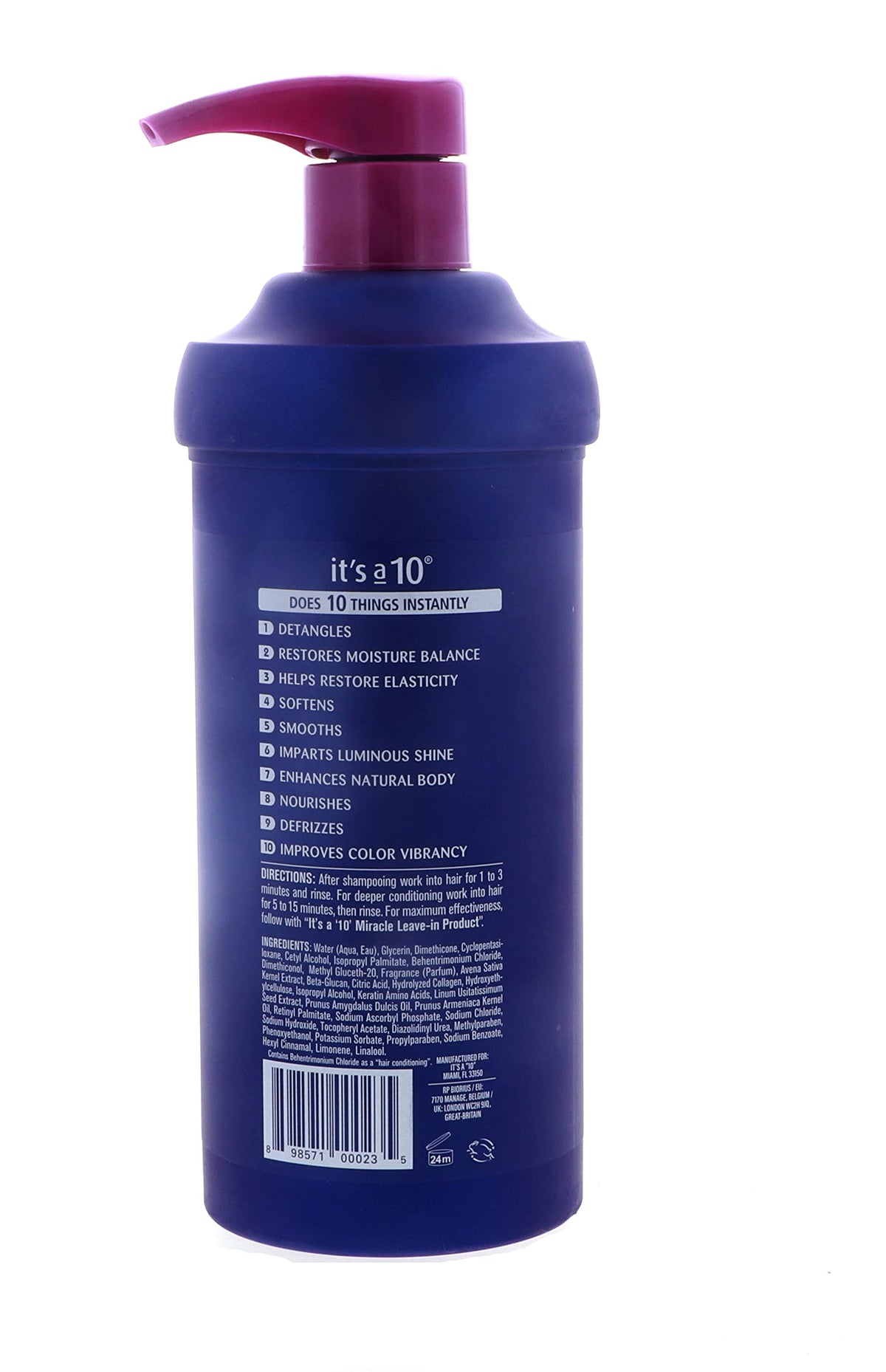 It'S A 10 label close-up showing ingredients and conditioning benefit