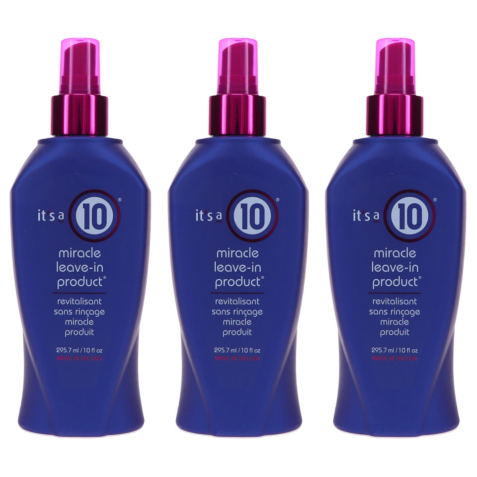 It's a 10 front packaging shows the three 10 fl. oz. bottles and easy identification benefit