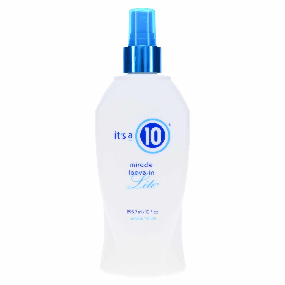 It's a 10 bottle front view showing label and lightweight formula benefits