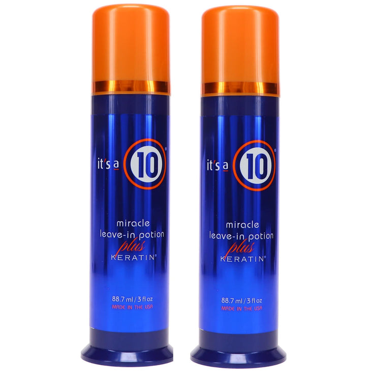 It's a 10 Haircare Miracle Leave-In Potion front bottle showing label and packaging benefit