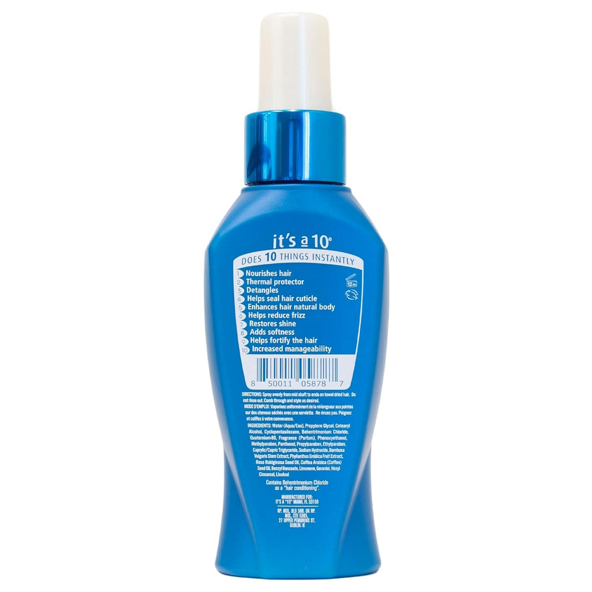 It's A 10 misting onto damp hair, demonstrating easy application and detangling