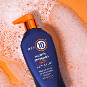 It's a 10 shampoo texture on hand showing keratin-rich lather and moisturizing effect
