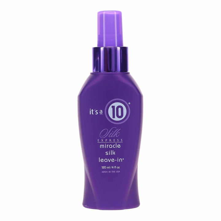 It's A 10 Silk Express front label showing 4 oz bottle and benefits