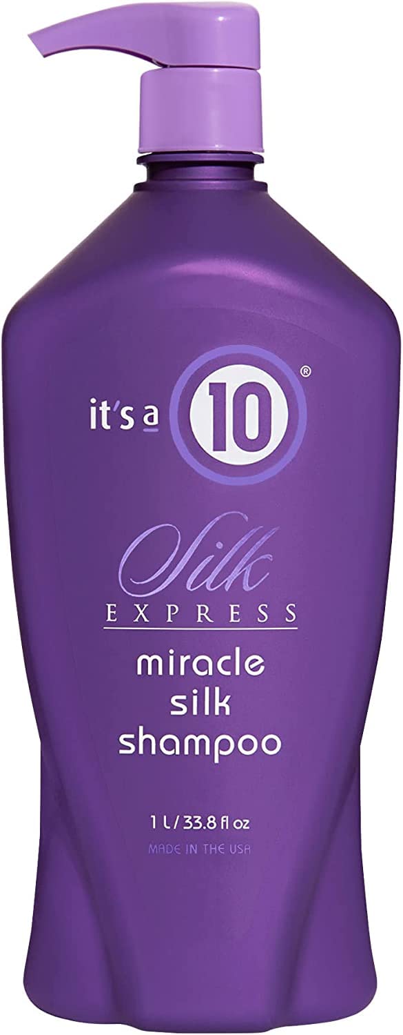 It's A 10 front packaging showing 33.8 oz bottle and clear labeling, promotes value size