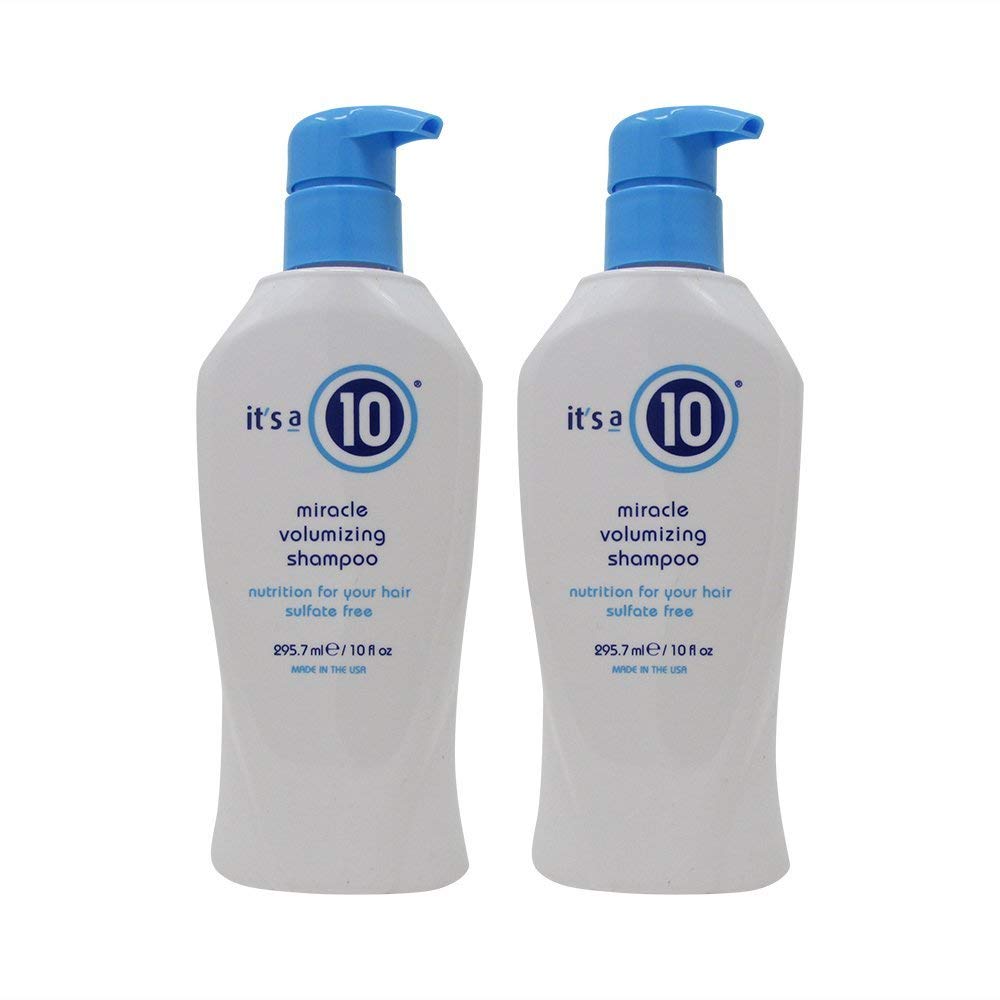 It's a 10 front packaging showing two 10 oz bottles and volumizing benefit
