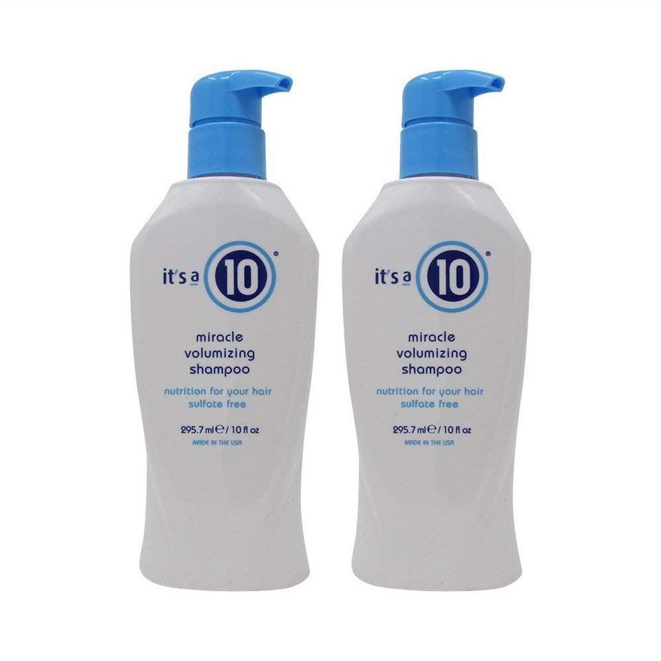 It's a 10 front packaging showing two 10 oz bottles and volumizing benefit