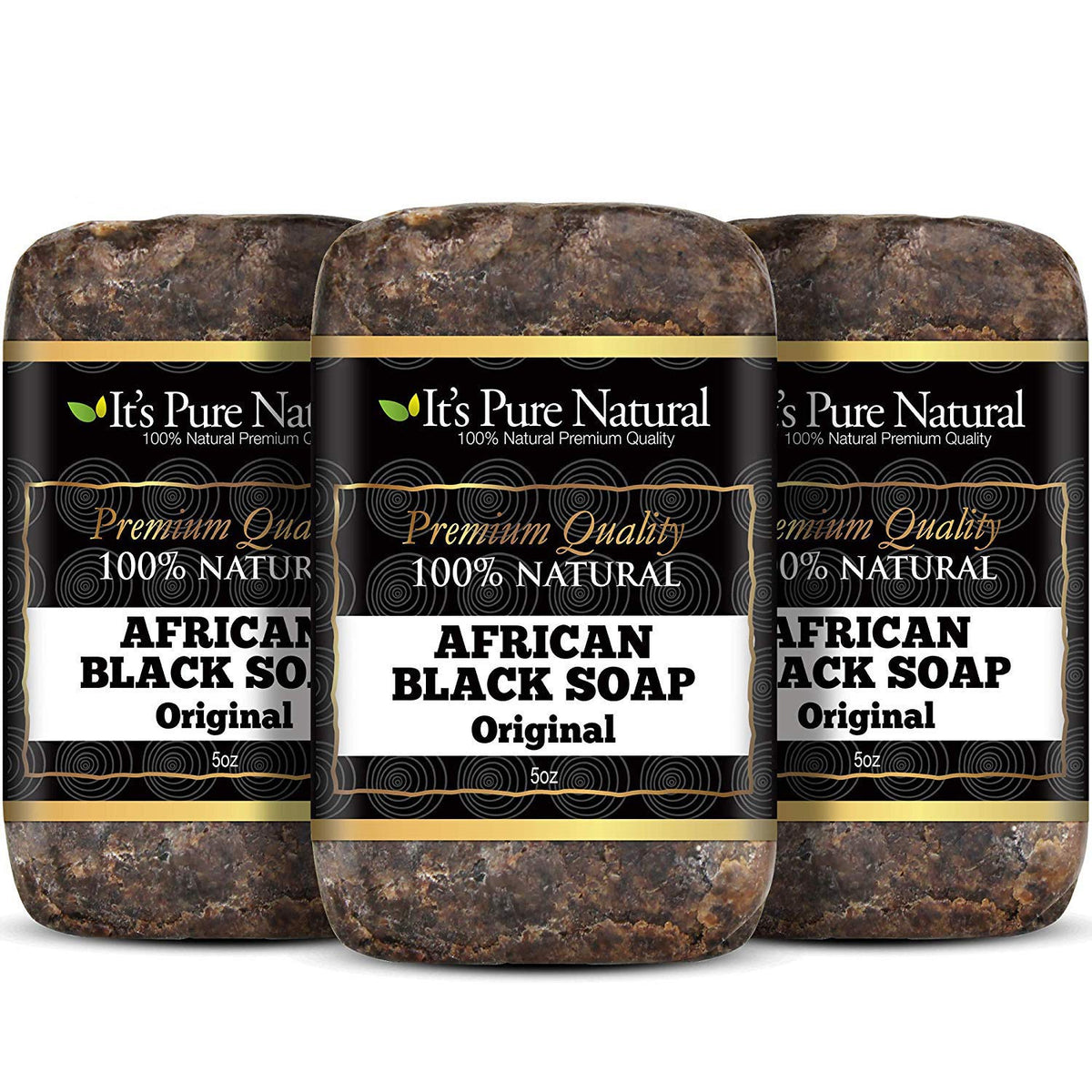 It's Pure Natural front packaging showing three soap bars and organic origin benefits