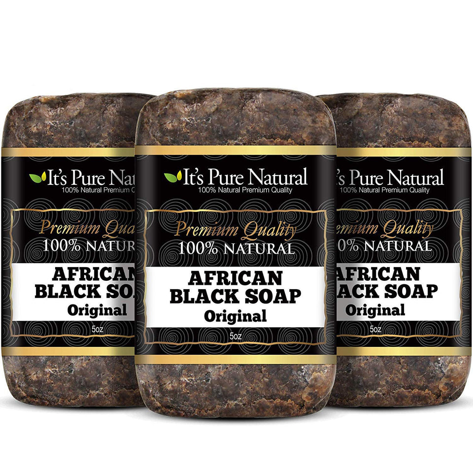 It's Pure Natural front packaging showing three soap bars and organic origin benefits