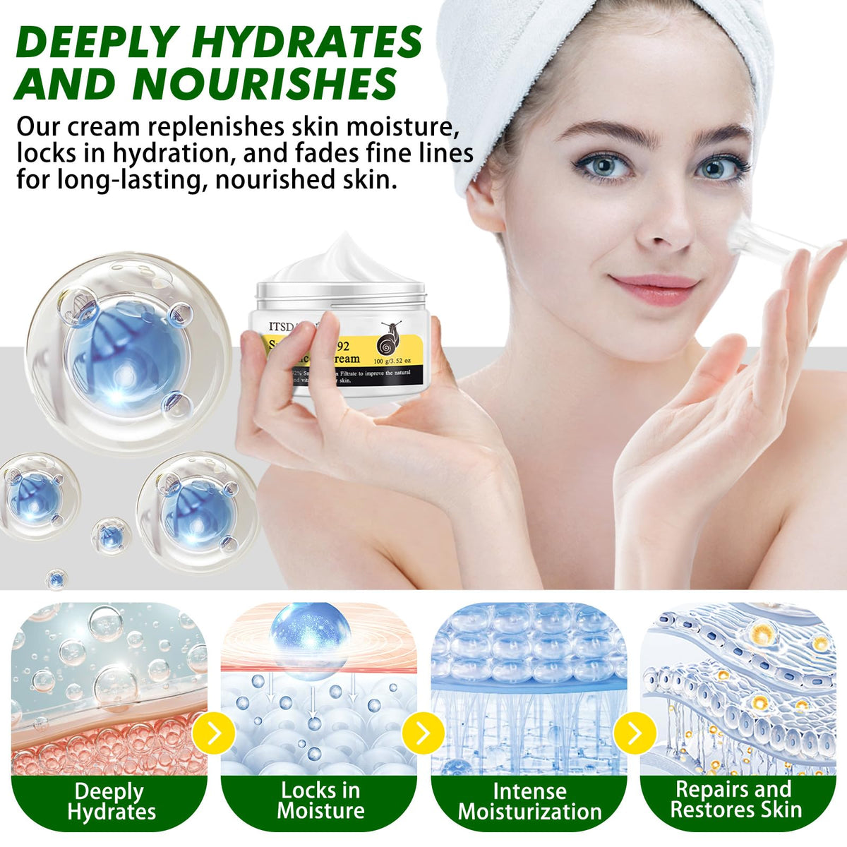 ITSDAWN open jar showing creamy texture and sheen, conveys fast absorption
