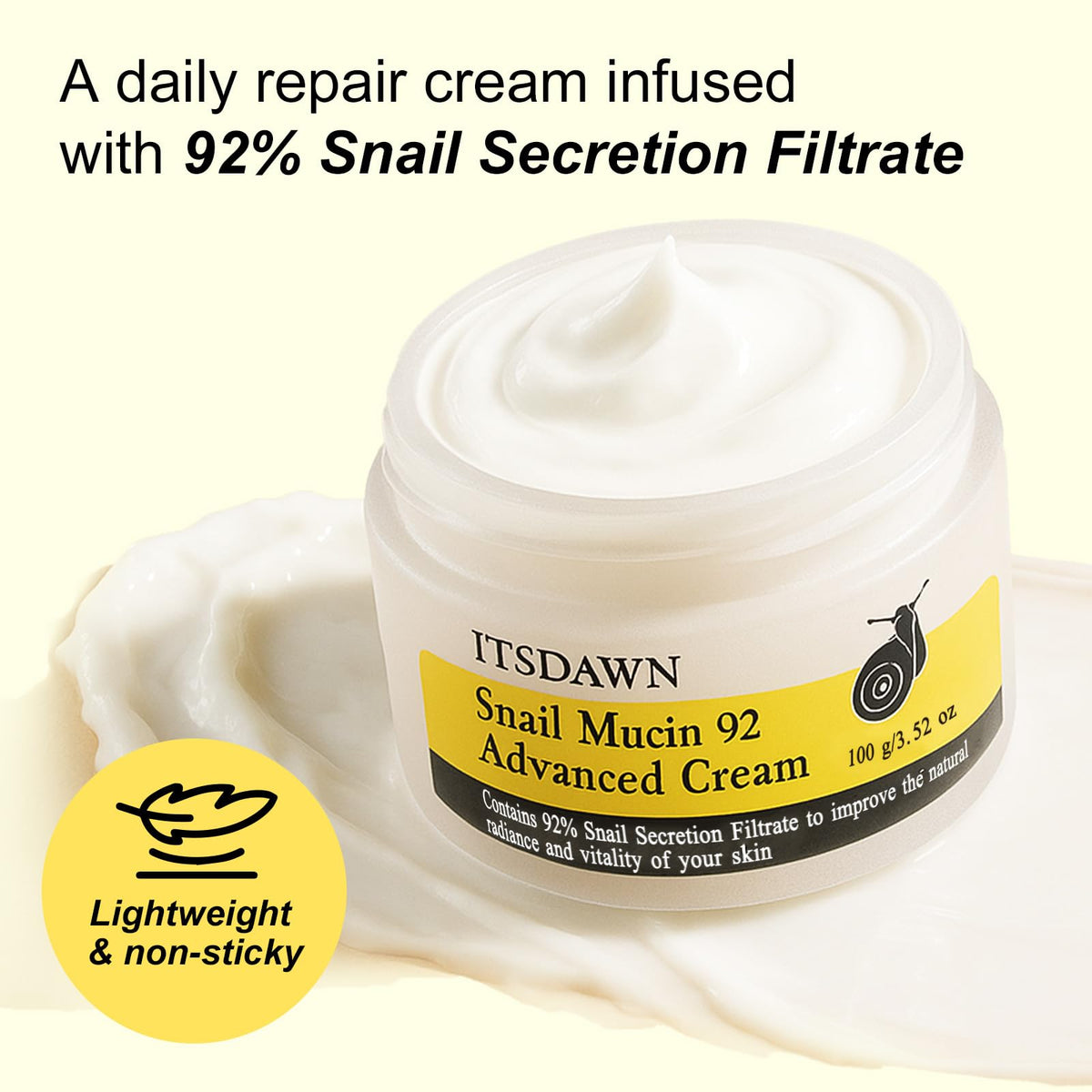 ITSDAWN open jar top view showing creamy snail mucin repair texture