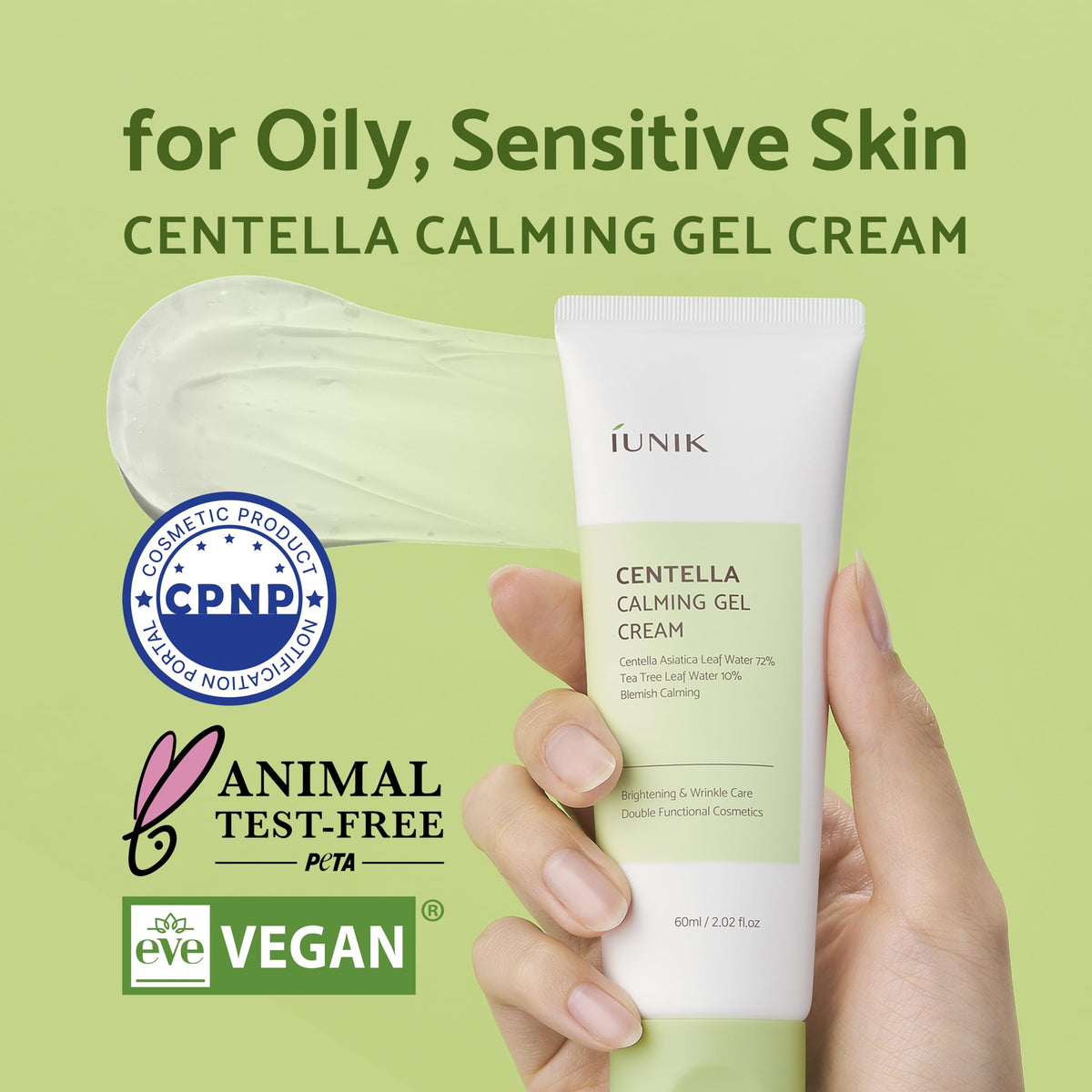 IUNIK close-up gel-cream texture illustrating lightweight hydration