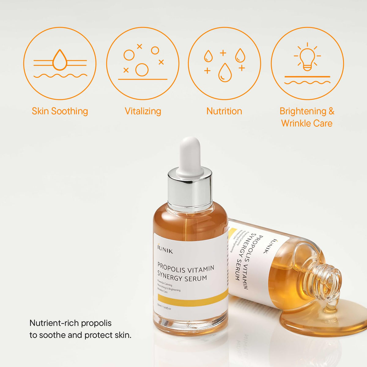 iunik close-up of serum drop texture demonstrating lightweight hydration
