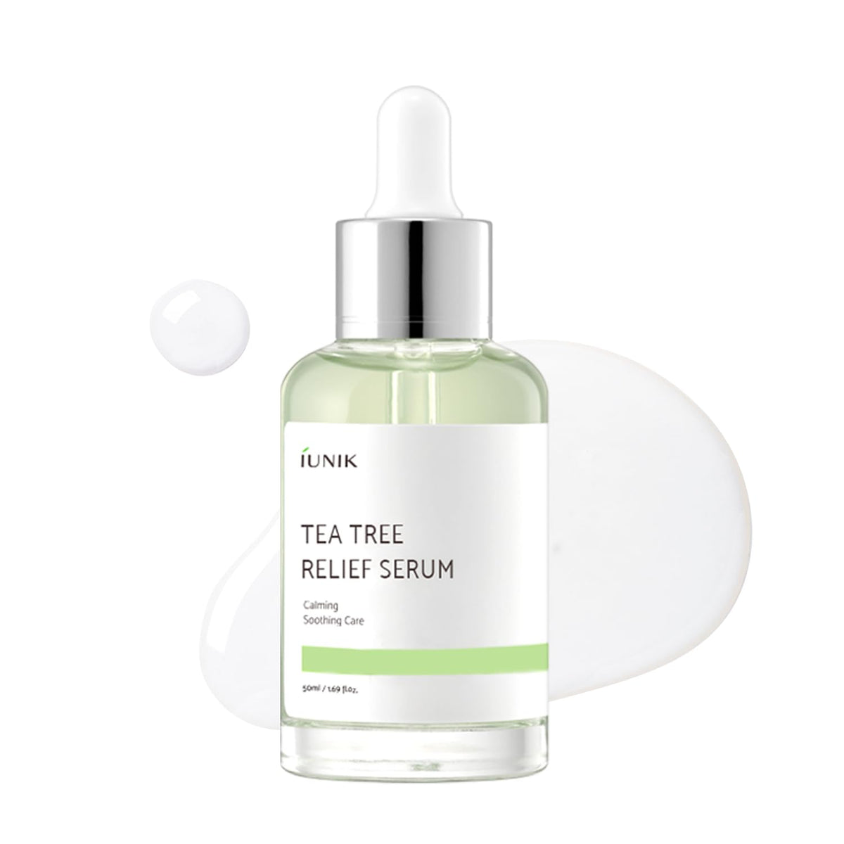 IUNIK front bottle view showing sleek ampoule packaging and soothing design