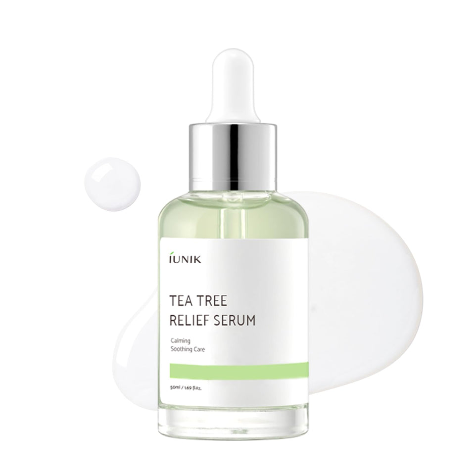 IUNIK front bottle view showing sleek ampoule packaging and soothing design