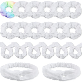 IVARYSS front packaging showing 20-piece white scrunchie set and included bands for easy crafting