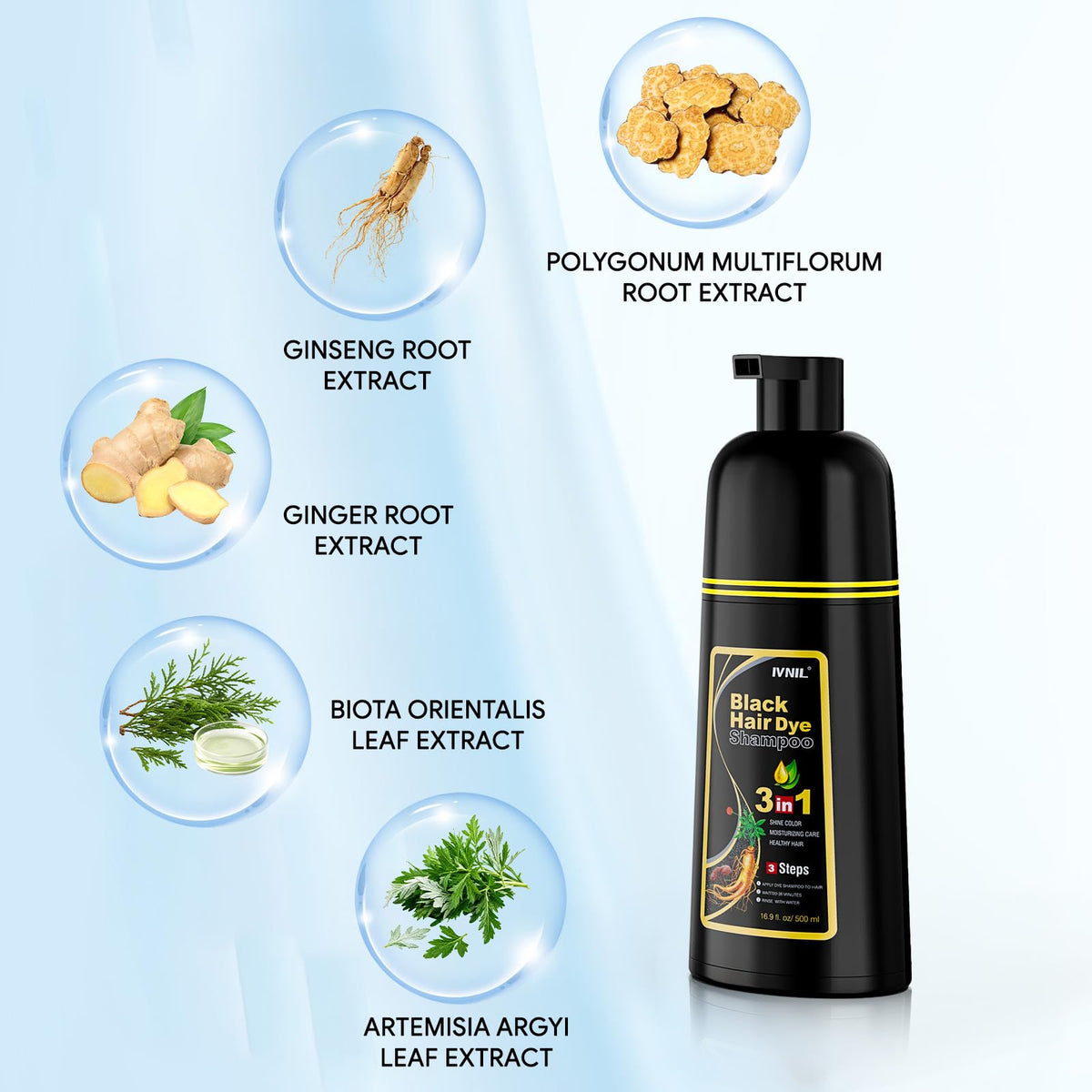 Ivnil gloved hands applying shampoo to wet hair for quick at-home coloring