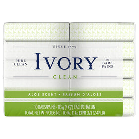 Close-up of Ivory aloe bar texture showing smooth lather and gentle formula
