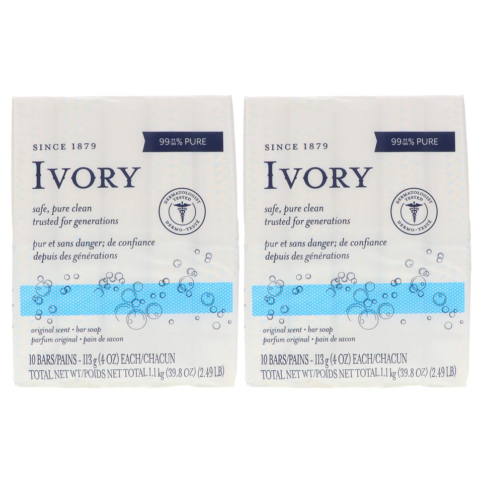 Ivory front packaging showing 10-count sleeve and brand purity benefit