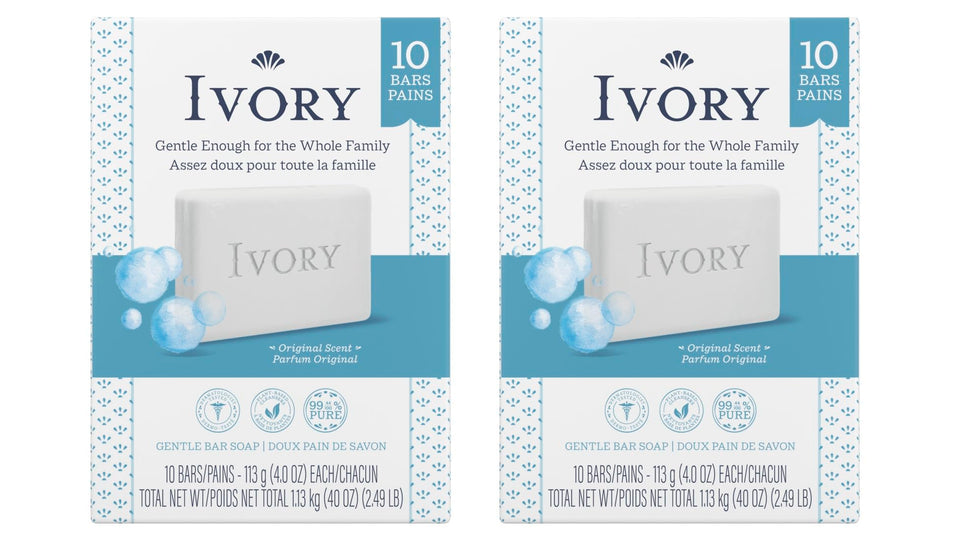 Ivory front packaging showing 20 bars and clear product benefit