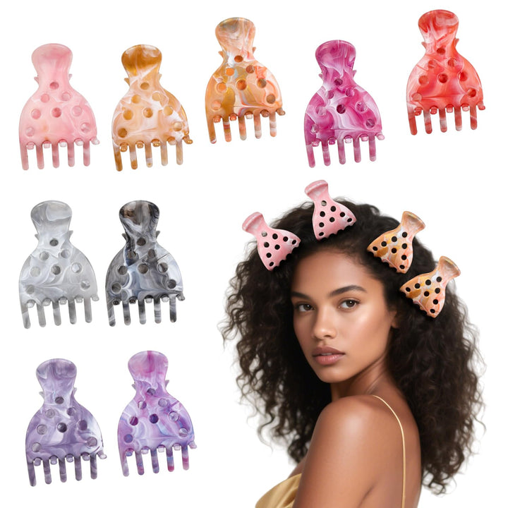 Ivyu front view of nine hair volume clips showing compact set and colors